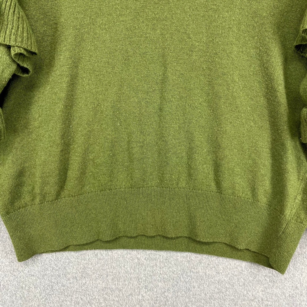 J.Crew Ruffle Sleeve Sweater Womens Large Green Wool Blend Tiered Knit Pullover - Picture 6 of 15